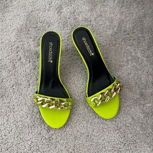 Shoe Dazzle Neon Yellow Chain Heels
